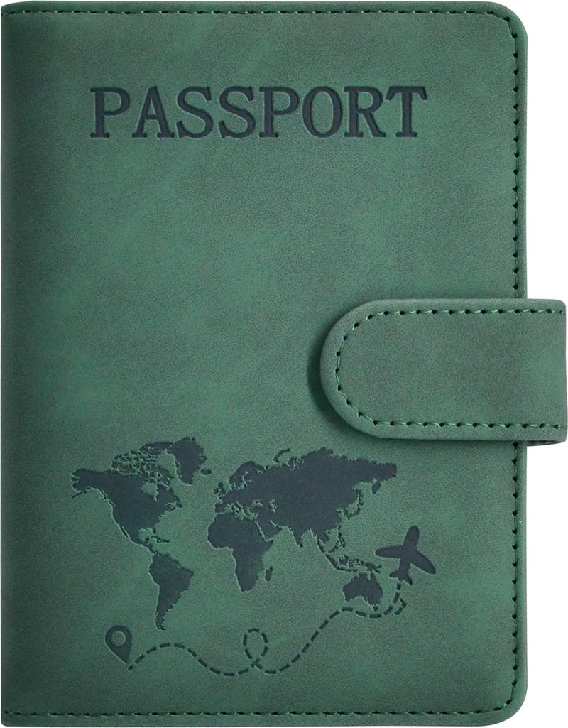 KAOBAN Passport Holder, Passport Cover with Credit Card Slot and Boarding Pass Slot Combo, Passport Wallet Case Book Travel Must Have, RFID Blocking Leather Travel Accessories, Green - Image 1
